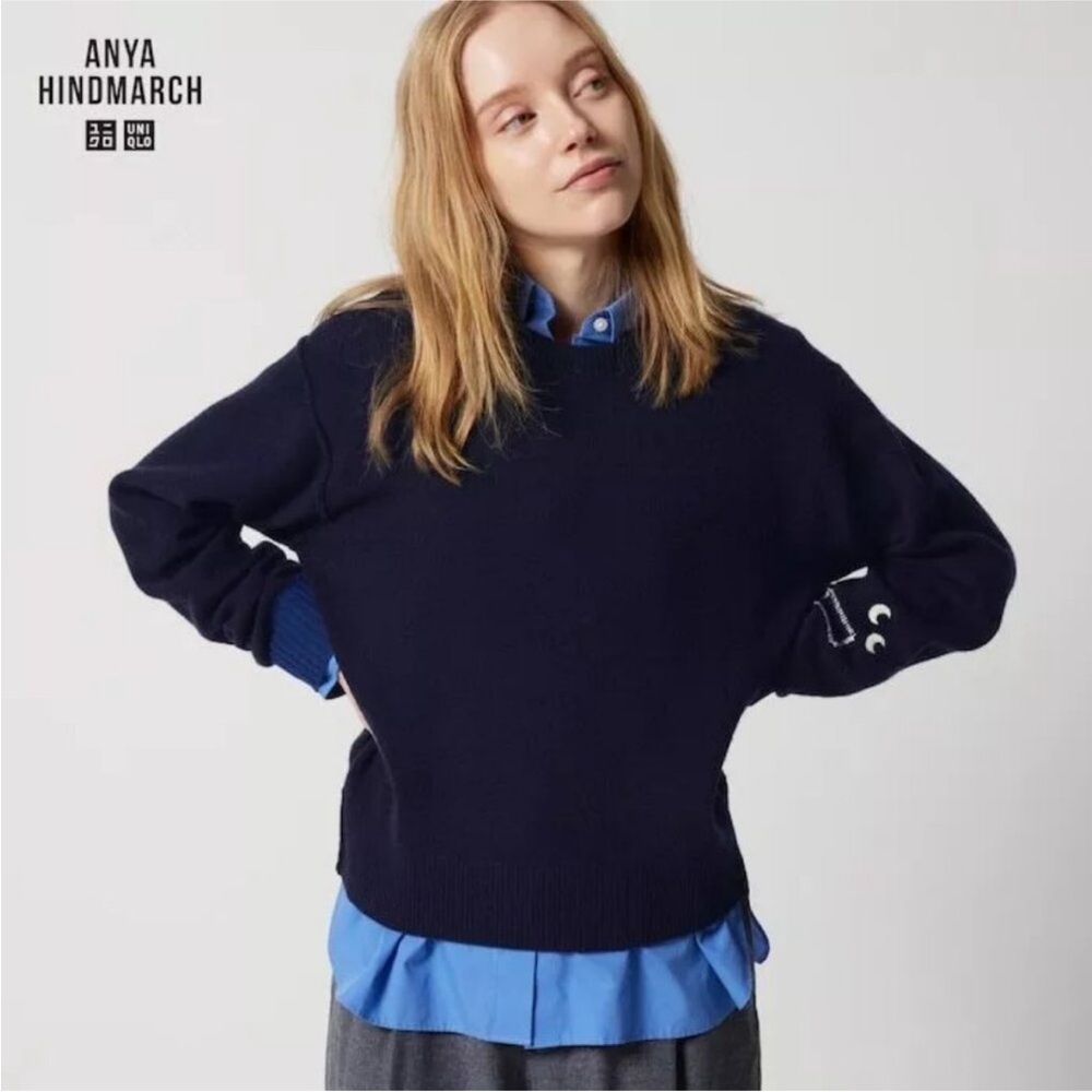 UNIQLO x ANYA HINDMARCH navy Wool embroidered sweater